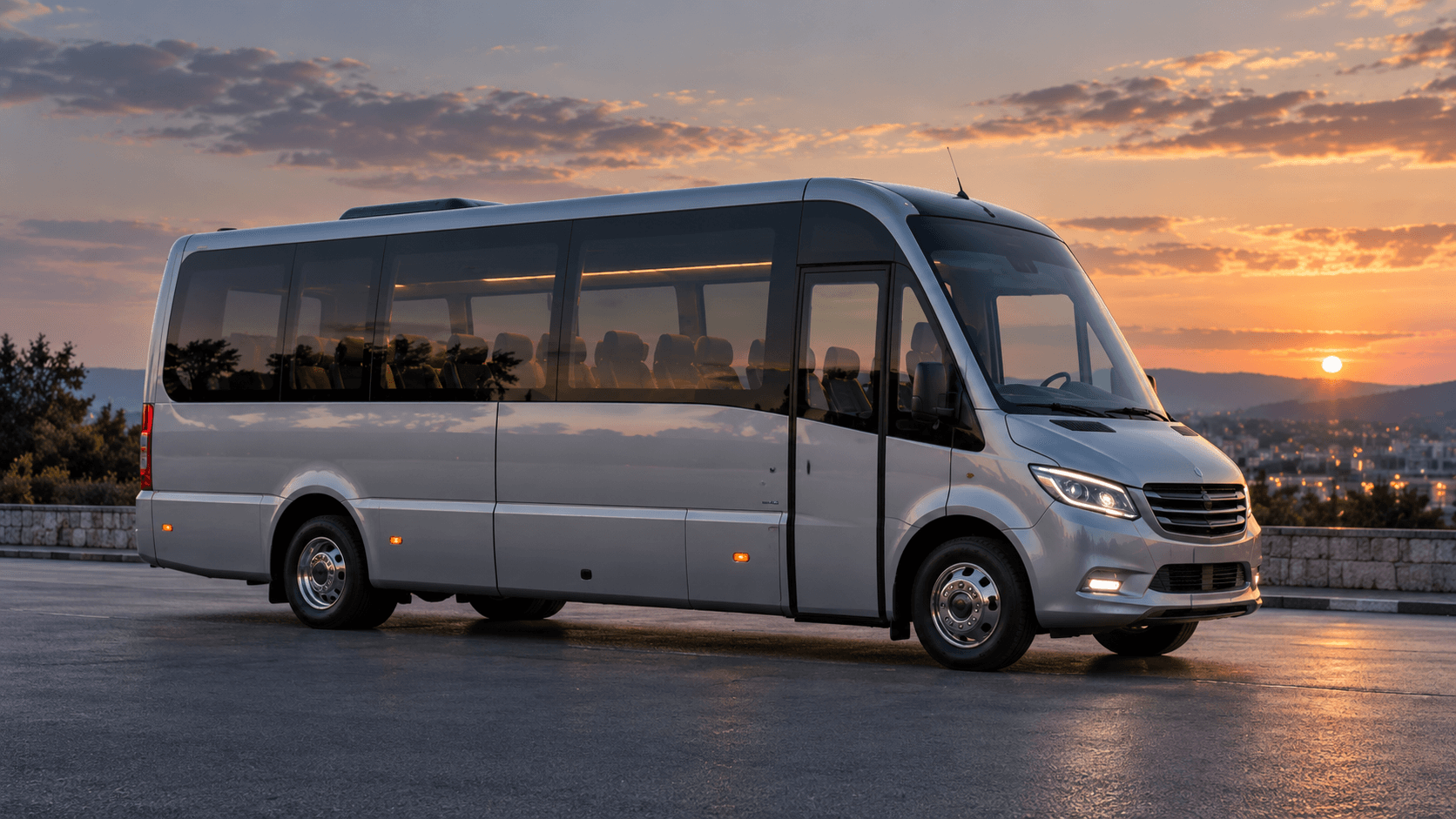 Minibus, vu de trois quarts avant.